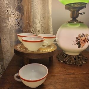 Pyrex White and Red Teacup Set